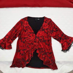 New Directions Black and red velvet layered blouse - Petite Medium